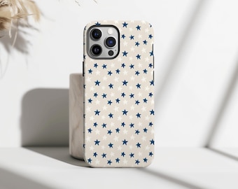 Retro Star Phone Case, Minimal Navy Blue Aesthetic Cover, Vintage Americana Star Design, iPhone 17 16 15 14 13 12 11 Pro Max, Samsung S25
