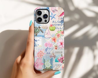 Coastal Italy Collage Phone Case, Cute Coastal Coquette Aesthetic Summer Cases, iPhone 17 16 15 14 13 12 Pro Max, Samsung Galaxy S26 S25 S25