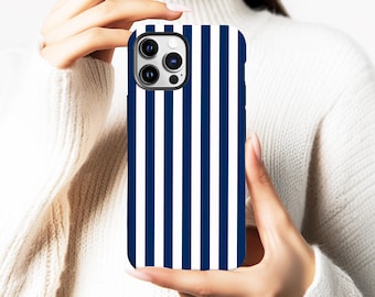 Navy Blue & White Stripe Phone Case, Nautical Chic Bold Lines Design Phone Cover for iPhone 17 16 15 14 13 12 11 Pro Max, Samsung S25 S24