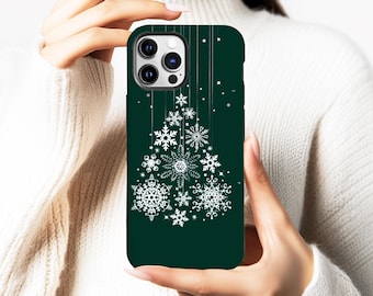 Snowflake Christmas Phone Case, Winter Snowflake Pattern, Festive Christmas Gift Cover for iPhone 17 16 15 14 13 12 Pro Max, Samsung S25 S24
