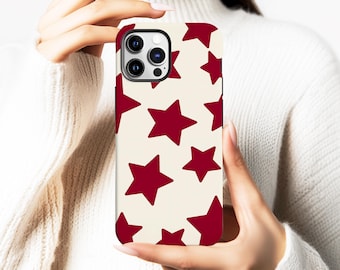 Retro Stars Celestial Red Phone Case, Y2K Aesthetic, Red Star Flat Phone Cover For iPhone 17 16 15 14 13 12 11 Pro Max, Samsung S25 S24 S23