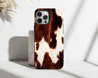 Cowhide Phone Case, Brown White Animal Pattern Design, Cow Art Phone Cover, Brown Cow Print Phone Case, iPhone 17 16 15 14 13 12 11, Samsung