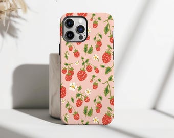 Watercolor Summer Strawberries Phone Case, Fruit Lover Girl iPhone 16 15 14 13 12 Pro Max, Samsung S25 S24 S23 Ultra – Nature-Inspired Gift