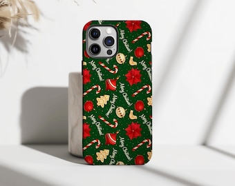 Christmas Ornament Phone Case, Festive Candy Cane Holiday Cover, Green Merry Christmas Gift Design, iPhone 17 16 15 14 13 12 11, Samsung S25