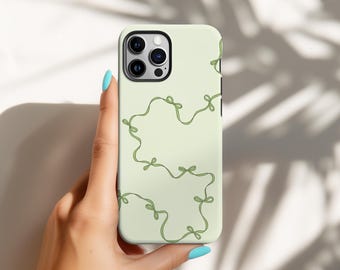Ribbon Bow Phone Case, Pastel Green Minimal Cover, Cute Soft Girl Aesthetic, iPhone 17 16 15 14 13 12 11 Pro Max, Samsung S26 S25 S24 Ultra