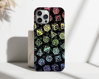 Rainbow D20 Dice Set Pattern Phone Case, Colorful RPG D20 Dice Cover for iPhone 17 16 15 14 13 12 11 Pro Max, Samsung S25 S24 S23 S22 Ultra