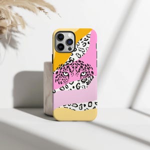 Färgblocksfodral med leopardmönster, djärvt estetiskt skyddande fodral för iPhone 17 16 15 14 13 12 11 Pro Max, Samsung S25 S24 S23 S22 Ultra