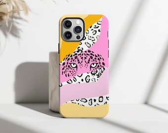 Color Block Leopard Print Phone Case, Bold Aesthetic Protective Cover for iPhone 17 16 15 14 13 12 11 Pro Max, Samsung S25 S24 S23 S22 Ultra