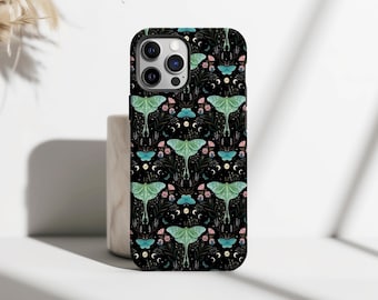 Luna Moth Gothic Witch Phone Case, CottageCore Spooky Dark Academia Phone Case for iPhone 17 16 15 14 13 12 11 Pro Max, Samsung S25 S24 S23