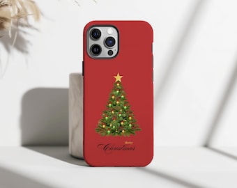 Christmas Tree Phone Case, Retro Design Vintage Pattern Xmas Cover for iPhone 17 16 15 14 13 12 11 Pro Max, Samsung Galaxy S25 S24 S23 Ultra