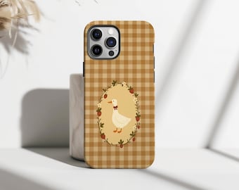 Cute Goose Phone Case, MagSafe Compatible Gingham Farmhouse Coquette Cover, Goose Country Easter Case, iPhone 17 16 15 14 13 12 11, Samsung