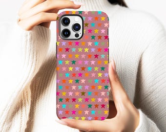 Colorful Star Pattern Phone Case, Trendy Stars Girls Y2K Tough Phone Cover for iPhone 17 16 15 14 13 12 11 Pro Max, Samsung S25 S24 Ultra