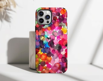 Watercolor Polka Dot Phone Case, Y2K Style, Abstract Artistic Rainbow Dots Design Cover for iPhone 17 16 15 14 13 12 11 Pro Max, Samsung S25