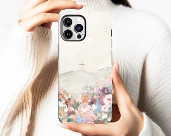 Christian Cross Wildflower Phone Case - Faith Based Watercolor Cover for iPhone 18 17 16 15 14 13 12 11 Pro Max, Samsung S25 S24 S23 Ultra