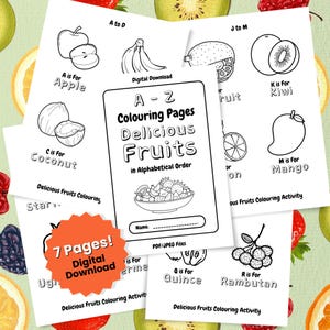 Delicious Fruits A-Z Kleurplaten | Afdrukbare kleurplaten voor kinderen | Digitale download pdf en jpeg | CitraCipta | Alfabetische volgorde | Leren