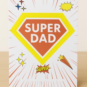 Cartão de Dia dos Pais Super Pai | Imprimível em Estilo de História em Quadrinhos | Download Digital Divertido