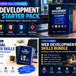 Pode incluir: Um pacote de in&iacute;cio r&aacute;pido de desenvolvimento web com cinco livros digitais sobre React, JavaScript, HTML5, CSS3 e Git & GitHub. O conjunto inclui guias de habilidades em PDF, exemplos de projetos e instru&ccedil;&otilde;es de configura&ccedil;&atilde;o.