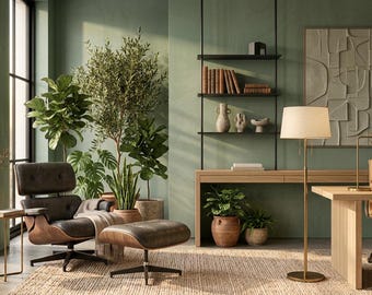 Pacote de Fundos Modernos para Zoom em Home Office | Verde Sálvia e Neutro (Download Digital)