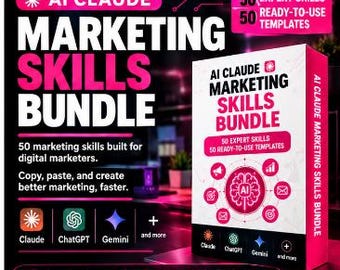 AIマーケティングプロンプトバンドル、デジタルマーケター向けClaude ChatGPT Geminiテンプレート50種類、ソーシャルメディア広告コピーSEO PDF