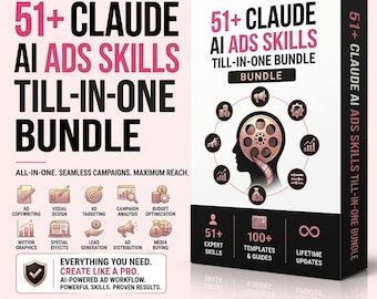 Mais de 51 habilidades de IA para anúncios com Claude | Pacote de habilidades de publicidade com IA | Ferramentas para criação de anúncios e campanhas | Estratégia de marketing | Download digital