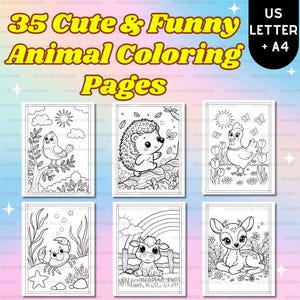 Animal Coloring Pages for Kids – Fun & Cute Printable PDF, Kawaii Animal Coloring Sheets, Instant Download Kids Activity