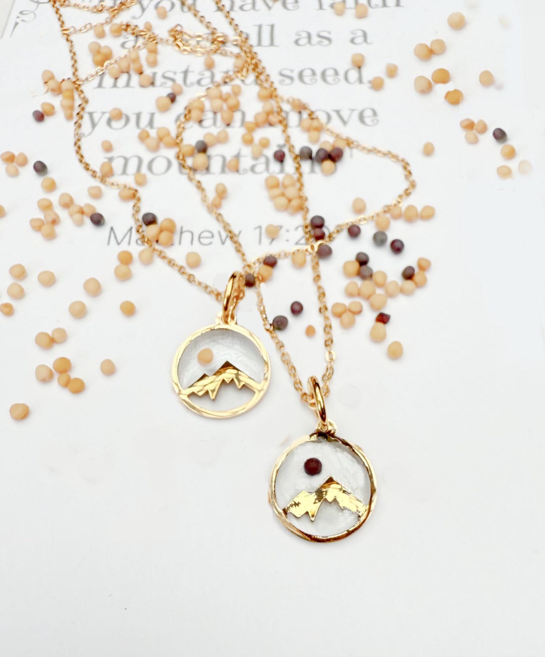 Dainty Gold Mountain and Genuine Jerusalem Mustard Seed Necklace