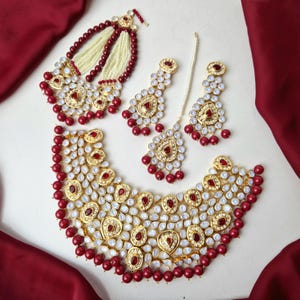 Gold-Plated Kundan Bridal Jewelry Set: Polki, Sheesha, & Pearl - Indian Wedding