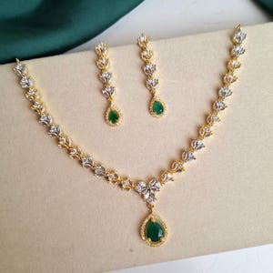 Crystal American Diamond Jewelry Set: Gold Plated Necklace & Earrings