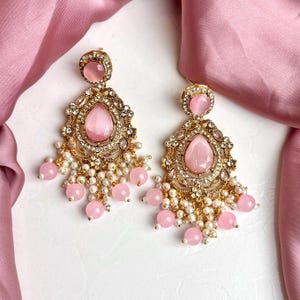 Gold Plated Pearl Drop Earrings: Indian Bollywood Zirconia Jewelry