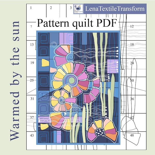 Art Quilt Pattern PDF, Flower Applique Quilt Tutorial, Modern Textile Wall Art, Abstract Floral Quilting Design, Instant Download
