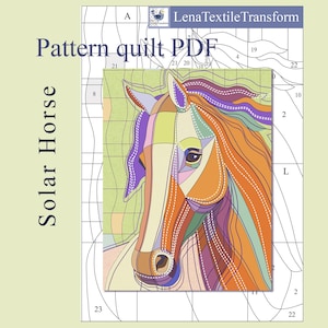 Sunny Horse quiltkunstpatroon, appliqué. 28" x 39" (70 x 98 cm).