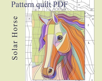 Sunny Horse quilt art pattern, applique. 28" x 39" (70 x 98 cm).