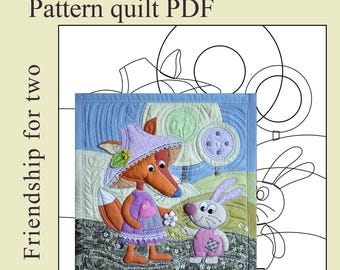 Patrón de colcha de animales del bosque: zorro y conejo (PDF) / Aplique decorativo para pared de habitación infantil / Diseño de costura para colcha con retazos