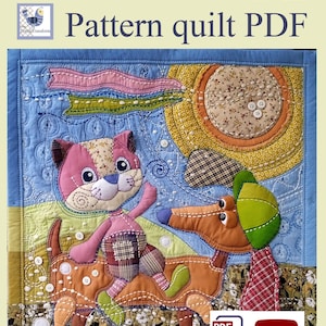 Textile quilt pattern &quot;Cat and Dog&quot; for the wall in the children&#39;s room.
