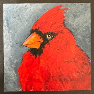 Cardinal original male cardinal painting portraits 4&quot; x 4&quot; acrylic on Ampersand wood panel