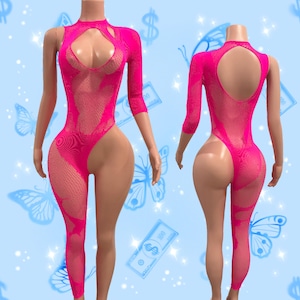 Exotic dance wear “Ultra Pink” romper bodysuit stripper outfit
