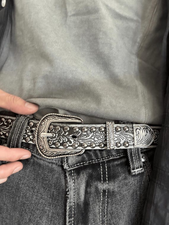 Y2K Black & Silver Belt: Vintage Grunge Statement Piece - Etsy display picture 2