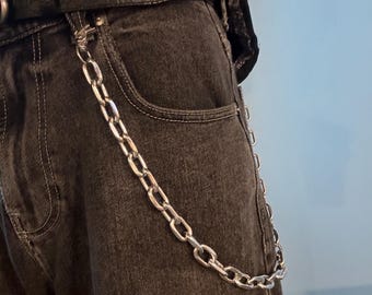 Y2K Wallet Chain: Silver Link Pants Chain, Japanese Grunge Fashion