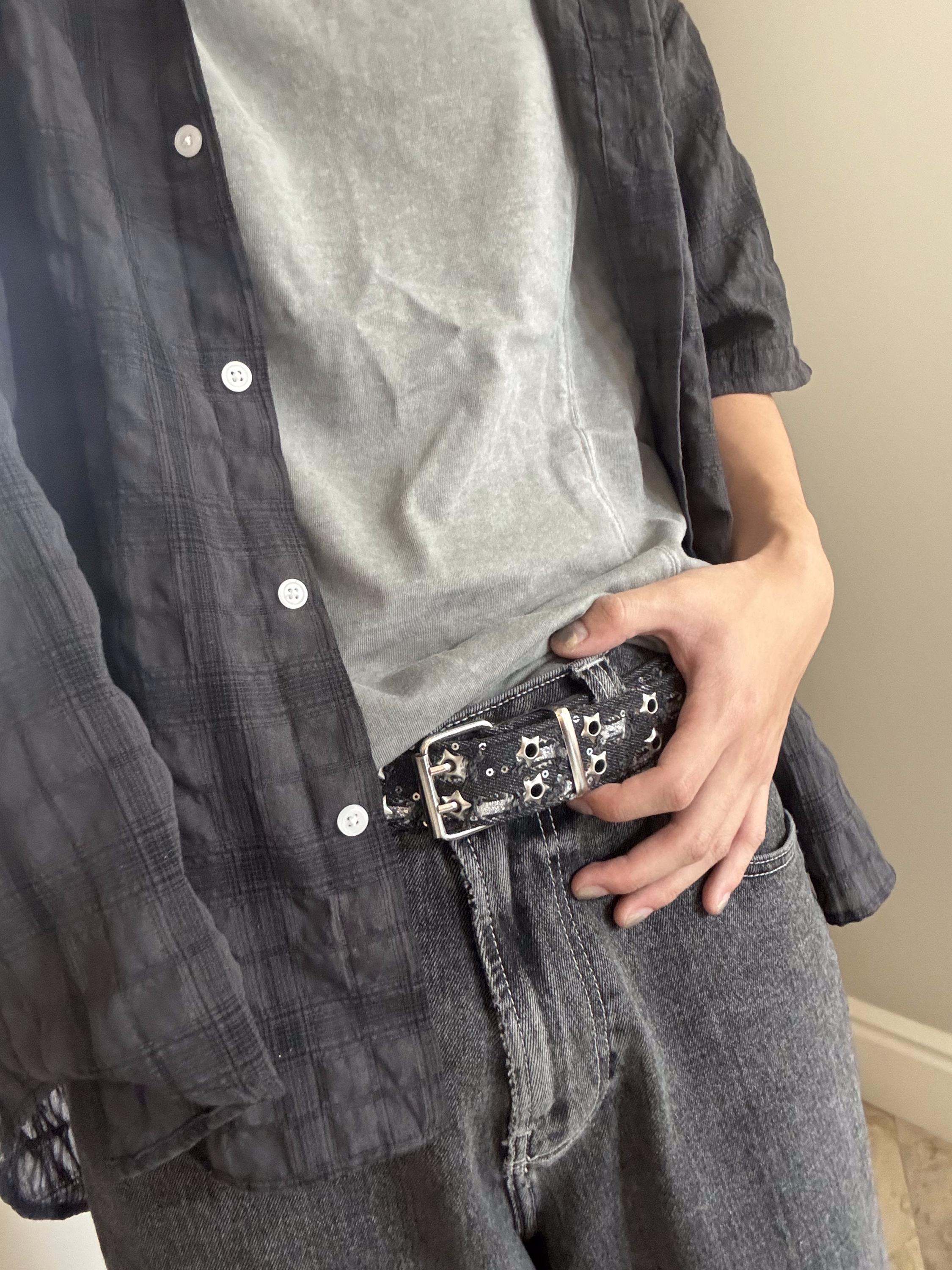 Y2K Punk Denim Belt: Double Silver Star Holes, Vintage Statement