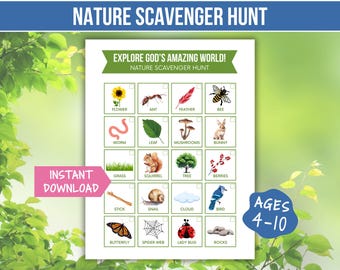 Outdoor Scavenger Hunt for Kids Nature Teaching Tool Outdoor Activity Summer Yard Game Kids Birthday Party Printable Family Hike Exploration