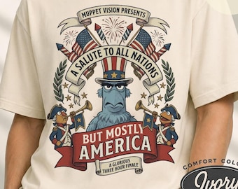 Camiseta vintage retro "Un saludo a todas las naciones, pero sobre todo a Estados Unidos" de los Muppets, camiseta patriótica de Disney Sam Eagle para la celebración del 4 de julio, 250 aniversario de Estados Unidos.