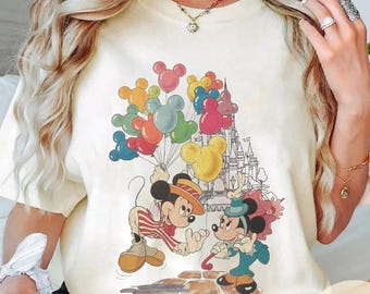 Vintage Retro Mickey and Minnie Balloon Shirt, WDW Disneyland Valentine T-Shirt Mickey Balloons Tee, Disney Couple Shirt Honeymoon Gift