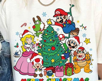 Vintage Super Mario Merry Christmas shirt, Mario Luigi Peach Princess Holiday shirt, Santa Claus Xmas tree sweatshirt gift for Game lover