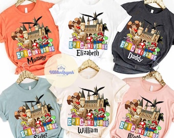 Personalized Epic Universe Family Unisex T-shirt, Super Mario Dragon Family Universe park trip 2025 shirt, Family vacation matching outfit