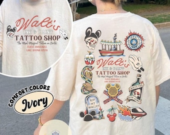 Vintage Retro Walt's Ink & Paint Tattoo Shop Shirt, Disney Flash Tattoo Disneyworld Trip Shirt, Magic Kingdom Family vacation Tee
