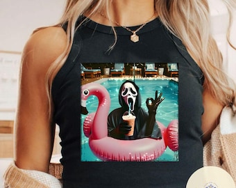 Vintage Ghost face Halloween Shirt Baby Tee Croptop Tank, Ghostface Oke Shirt, Horror Movie Shirt, Horror Character, Funny Halloween Shirt