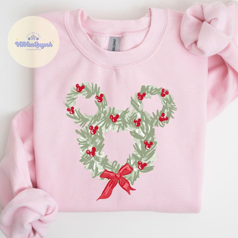 Watercolor Mickey Christmas Wreath shirt, Magic Kingdom Family Christmas matching shirts, WDW Disneyland Birthday Christmas Girly shirt bild 6