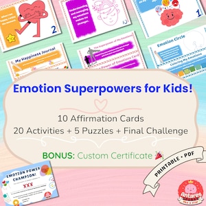 Printable Emotion Activity Cards for Kids | Affirmations, Games & Puzzles | SEL Learning Set + Certificate