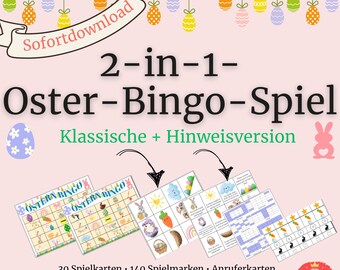2-in-1 Oster-Bingo-Spiel für Kinder – Klassisch & Hinweisversion | 30 Karten + 140 Marken + Bonusmuster