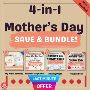 Last-minute Moederdag afdrukbare bundel | 4-in-1 cadeau-activiteiten voor kinderen: tekenen, kleuren, spelen en moeder verrassen!
